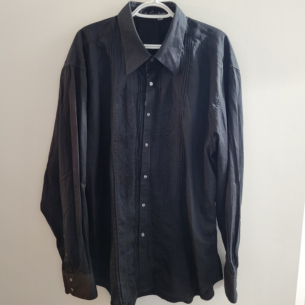 Robert Graham Long Sleeve Button Up Black Embroidered Dress Shirt Men Size 3XL